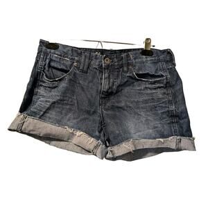 Madewell Women 27 Blue Denim Cut Off Shorts Frayed Hem Cuffed Whiskered Raw Edge